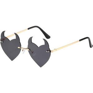 Goth Horns Heart Sunglasses for Women - Rimless 90s Punk Trendy